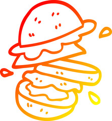 warm gradient line drawing cartoon burger