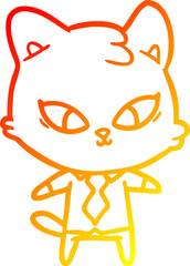 warm gradient line drawing cute cartoon cat