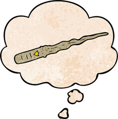 cartoon magic wand and thought bubble in grunge texture pattern style