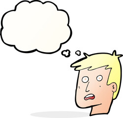 cartoon unhappy face with thought bubble