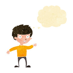 cartoon happy boy with thought bubble