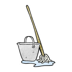 textured cartoon mop and bucket