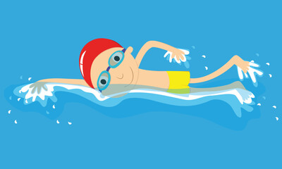 Swimmer - crawl stroke style - vector illustration