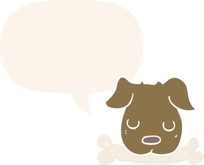 cartoon dog and bone and speech bubble in retro style