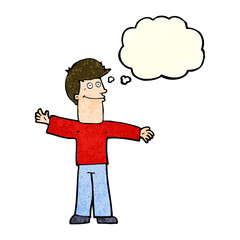 cartoon happy man with thought bubble