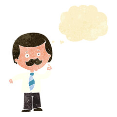 cartoon newsreader man with idea with thought bubble
