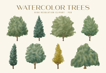 Watercolor Trees Illustration Set