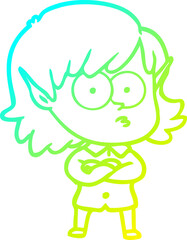 cold gradient line drawing cartoon elf girl staring