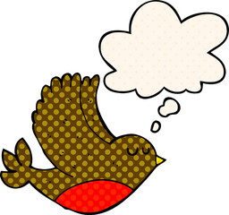 Fototapeta premium cartoon flying bird and thought bubble in comic book style