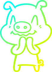 cold gradient line drawing nervous cartoon pig