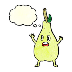 cartoon frightened pear with thought bubble