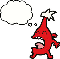 cartoon funny christmas creature with thought bubble