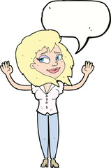 cartoon woman giving up with speech bubble