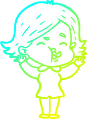 cold gradient line drawing cartoon girl pulling face