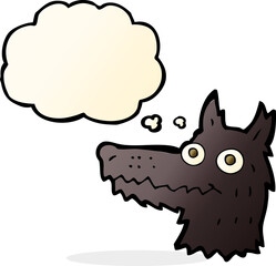 cartoon wolf head with thought bubble