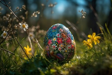 Obraz na płótnie Canvas easter eggs in grass