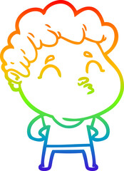 rainbow gradient line drawing cartoon man pouting
