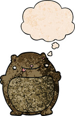 cartoon bear and thought bubble in grunge texture pattern style