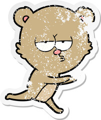 distressed sticker of a bored bear cartoon