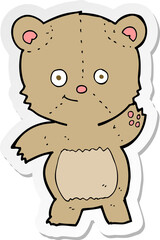 sticker of a cartoon waving teddy bear