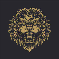 Fototapeta premium Lion Head Rough Hand-Drawn