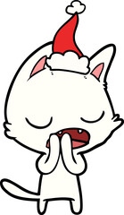 talking cat line drawing of a wearing santa hat