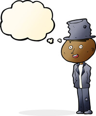 cartoon funny hobo man with thought bubble