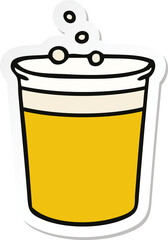 sticker of a quirky hand drawn cartoon glass of beer