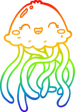 recommend clip art: rainbow gradient line drawing cute cartoon jellyfish