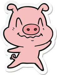 sticker of a nervous cartoon pig