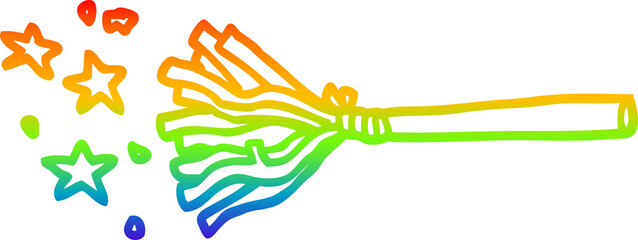 rainbow gradient line drawing cartoon magic broom