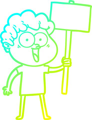 cold gradient line drawing cartoon happy man