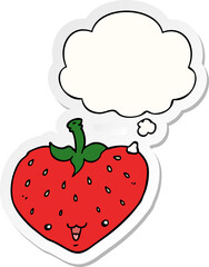 cartoon strawberry and thought bubble as a printed sticker