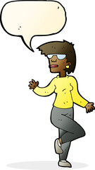 cartoon woman waving with speech bubble