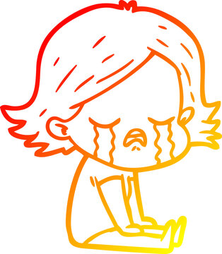 recommend clip art: warm gradient line drawing cartoon girl crying sat on floor