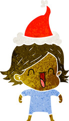 retro cartoon of a happy woman wearing santa hat