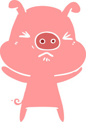 flat color style cartoon angry pig