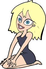 cartoon happy woman in dress