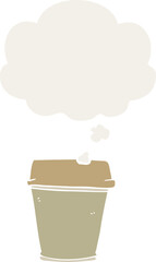 cartoon take out coffee and thought bubble in retro style