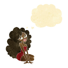 cartoon pretty woman with thought bubble