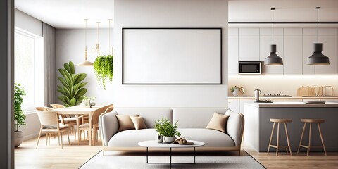 Frame mockup close up in empty interior,digital illustration generative AI