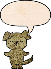cartoon puppy and speech bubble in retro texture style