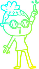 cold gradient line drawing cartoon woman wearing spectacles