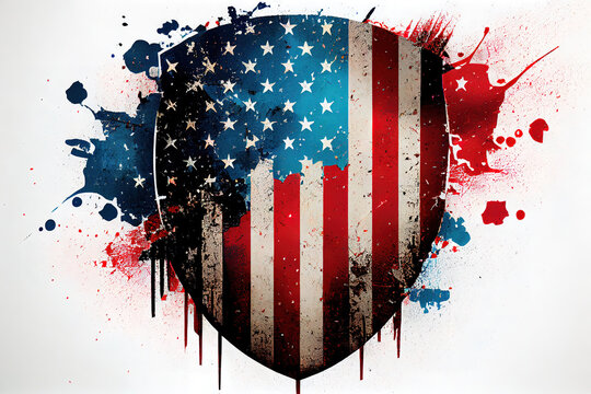 USA colors circle shield grunge. Generative Ai