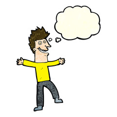 cartoon happy man with thought bubble