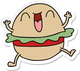 sticker of a quirky hand drawn cartoon happy veggie burger