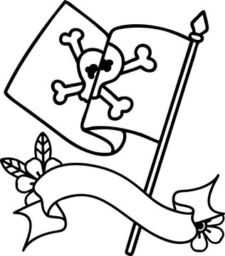 recommend clip art: black linework tattoo with banner of a pirate flag