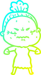 cold gradient line drawing cartoon annoyed old lady