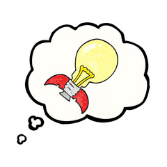 thought bubble textured cartoon lightbulb rocket ship