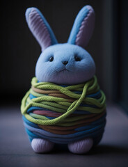 Blue Easter Bunny - Adorable Yarn Art Style Decoration